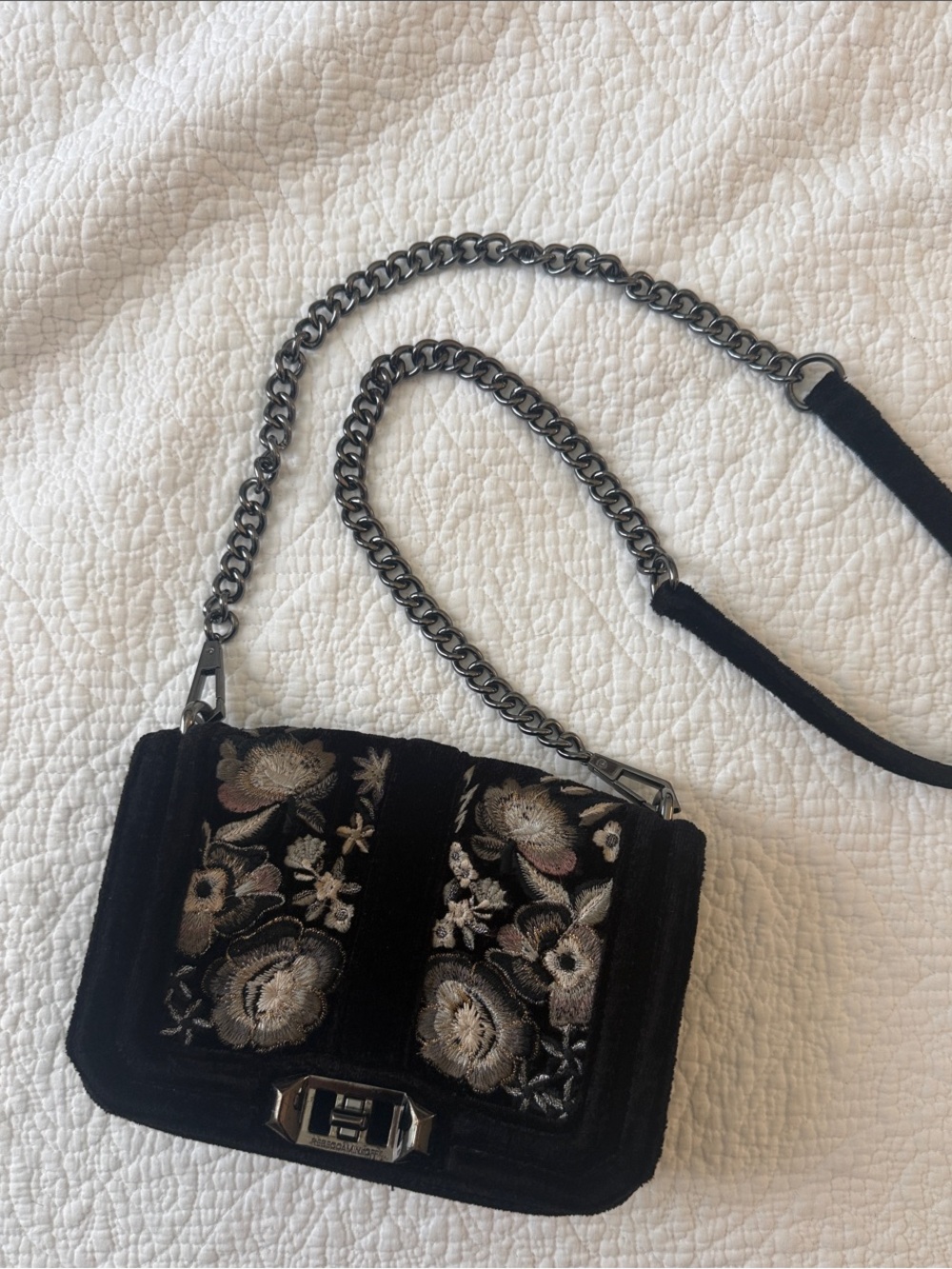Rebecca Minkoff - Black Embroidered Velvet Crossbody Bag MSRP: $245.00